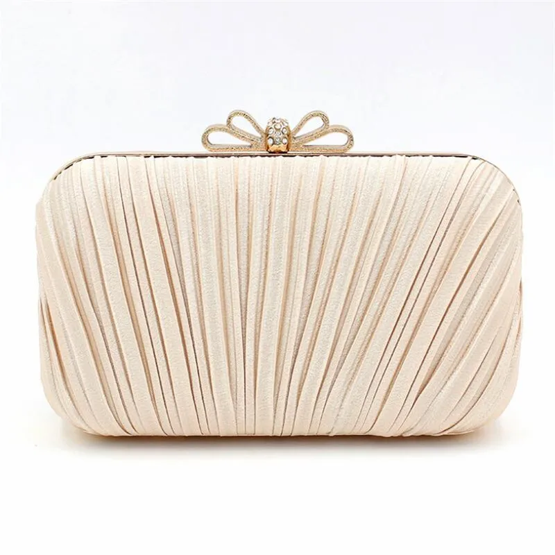 Women Fold Evening Clutch Bags Diamond Bow Banquet Purse With Chains Silk Wedding Dinner Wallets Drop Shipping MN1603