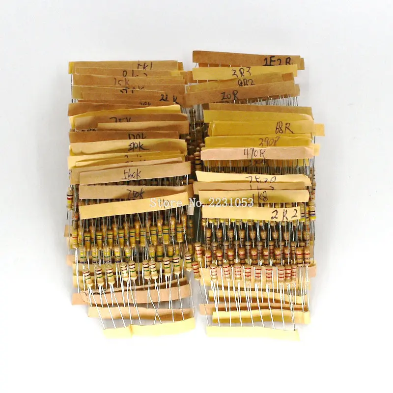 500PCS/LOT 1/2W Power 0.5W 5% Tolerance Carbon Film Resistors Assorted Assortment Kit 1.2 ohm-1M ohm 50 Values Each 10PCS