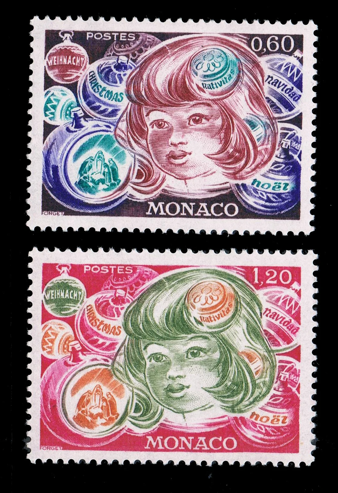 

2Pcs/Set New Monaco Post Stamp 1976 Christmas Girls Sculpture Stamps MNH