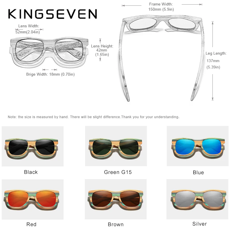 KINGSEVEN Polarized Full frame Bamboo Sunglasses Men Wooden Sun glasses Women\' Glasses Brand Original Oculos de sol Masculino