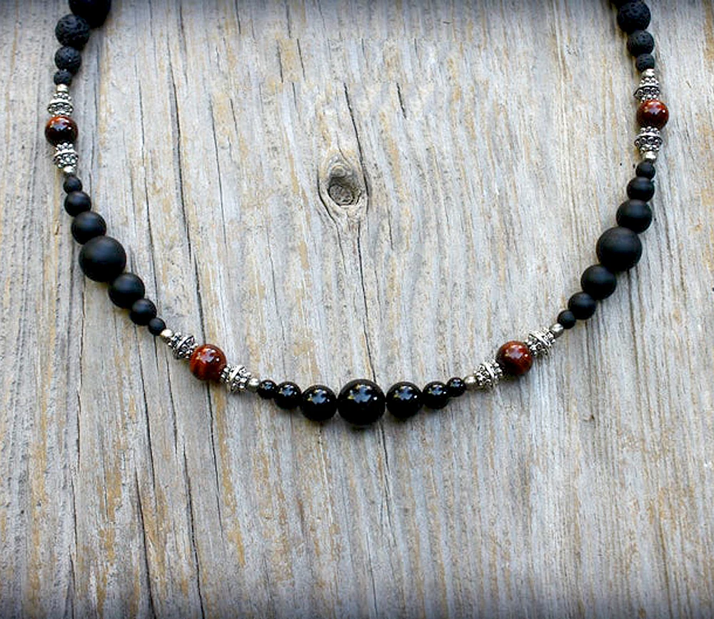 Natural Real Tiger eye Beaded Necklace For Men Masculine Black Chokers Necklaces Casual Mens Guy Jewelry Handmade