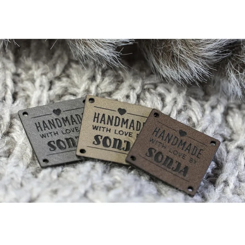 50pcs Customize Handmade Leather knitting labels sew-in Clothing tags for Handcraft items Branding Logo labels Crochet Quilting