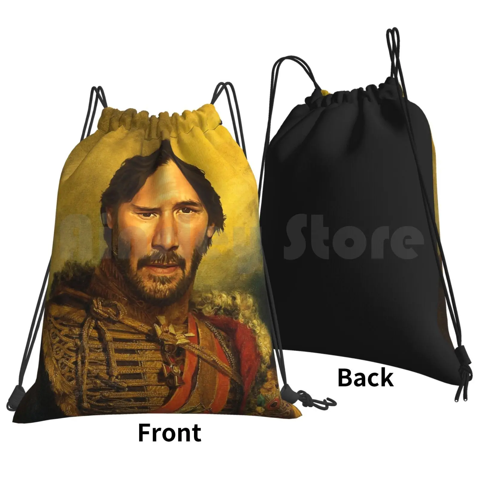 Keanu Reeves-Replaceface Backpack Drawstring Bags Gym Bag Waterproof Keanu Reeves Portrait Photoshop George Dawe