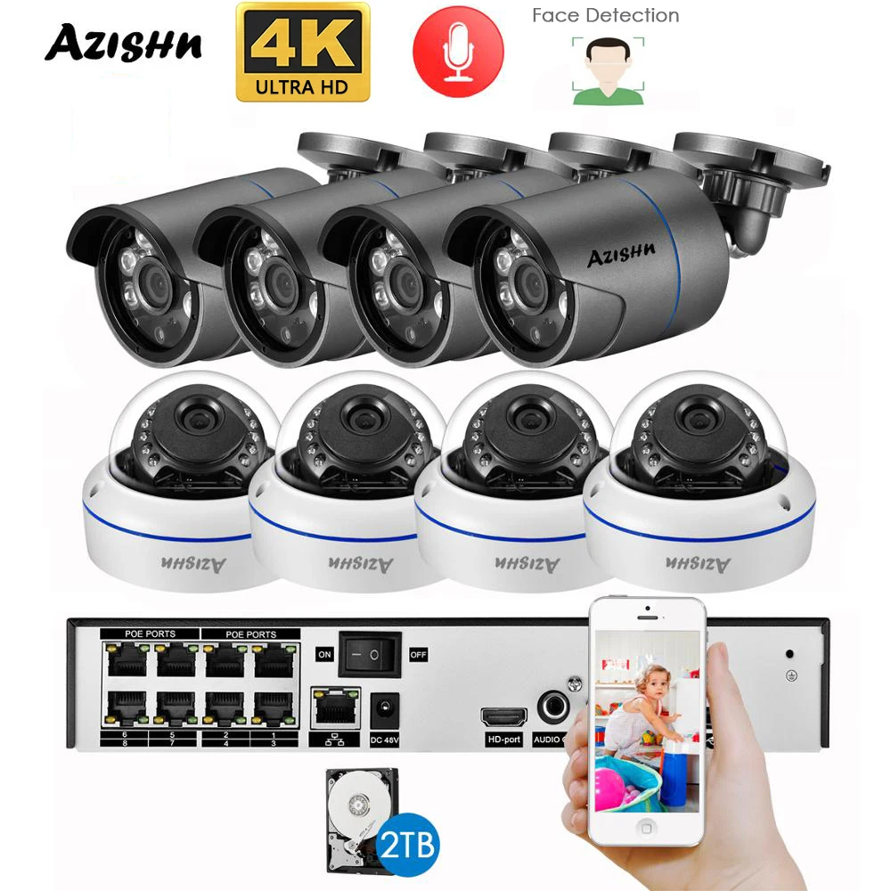 H.265+ 4K Ultra HD 8MP POE NVR Kit Audio Face Detection CCTV System Metal IP Camera P2P Outdoor Video Surveillance Set XMEYE