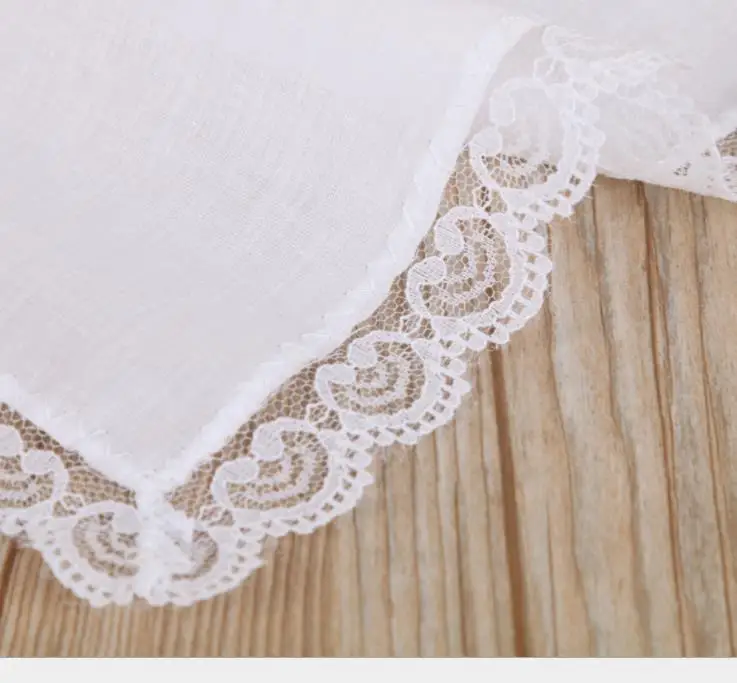 25cm White Lace Thin Handkerchief 100% Cotton Towel Woman Wedding Gift Party Decoration Cloth Napkin Handkerchief SN725