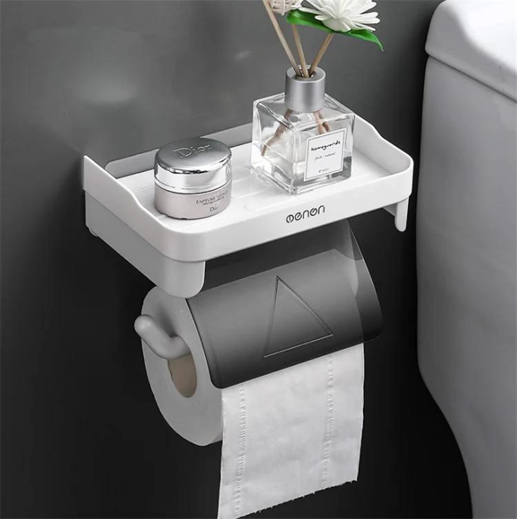 Wall Mount Roll Paper Storage Rack Multi-function Toilet Paper Holder Rack Bathroom Rack Shelves 3 Colors Bathroom Accessories