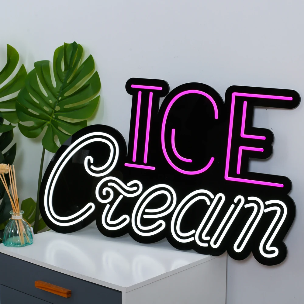 HANDWRITING ICE CREAM Neon Sign Wall Art Neon Board Decorative Background for Dessert Station Restaurant Pub Café Party Holiday