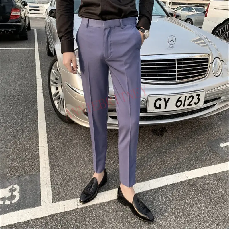 2021 Fashion Men White Suit Pants Custom Oversize Men Slim Fit Trousers Prom Dress Royal Blue Men\'s Pants