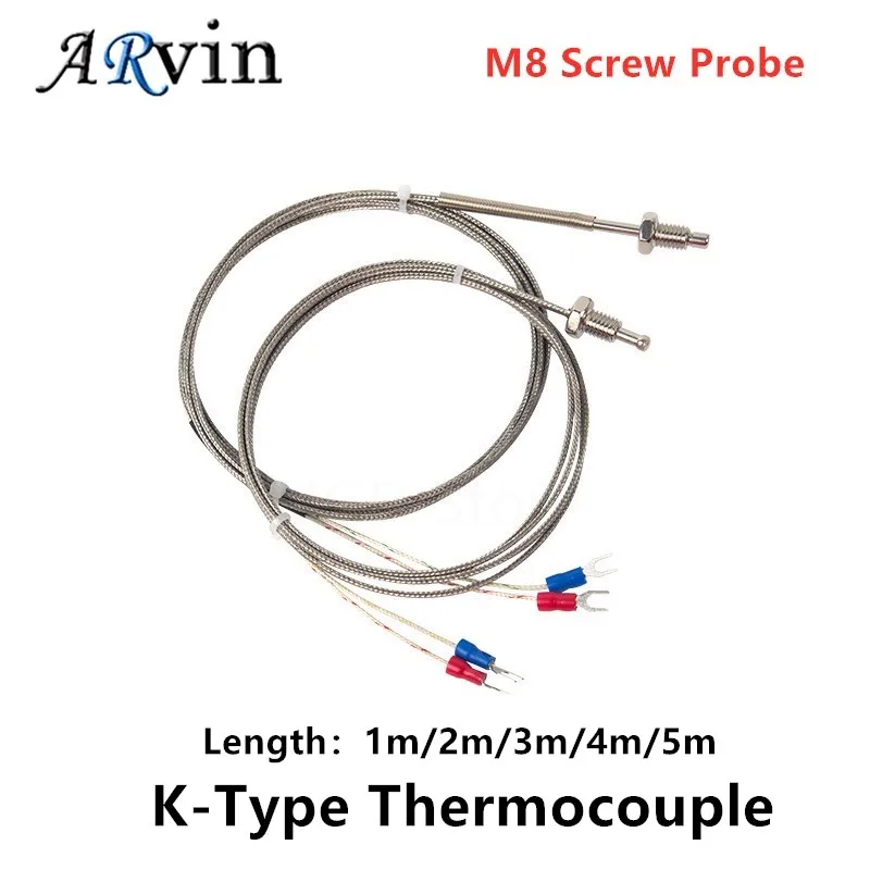 1M/2M/3M/4M/5M K-type Thermocouple Control Thread M8 Screw Probe Temperature Sensor Temperature Controller 0-400C Sensor Probe