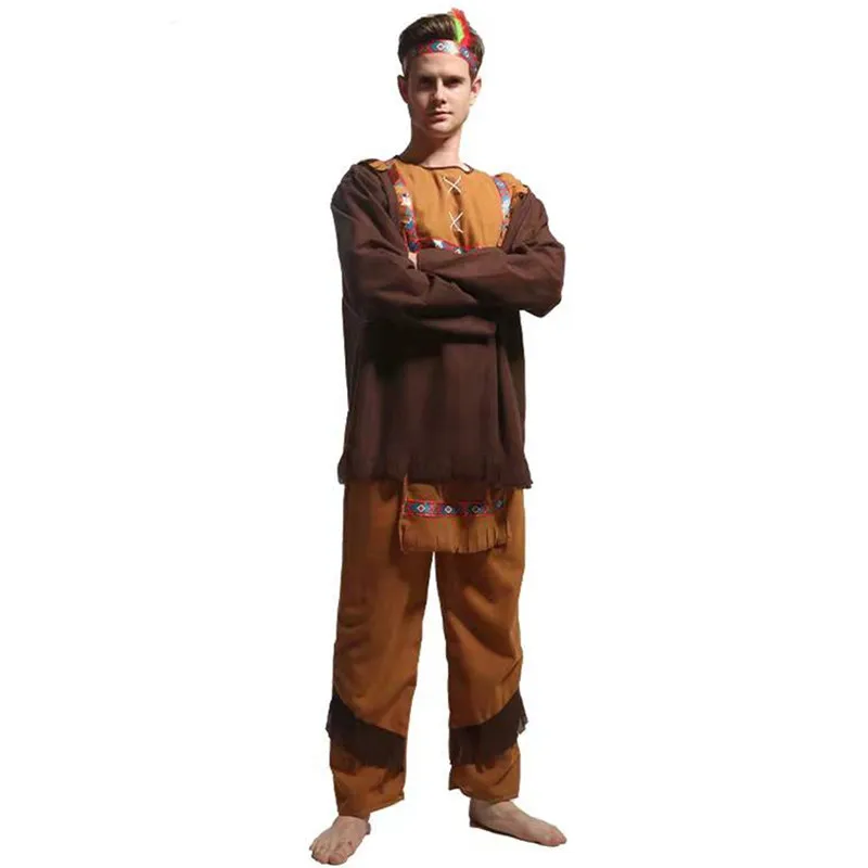 Adult Men Halloween Indians Hunter Costumes Primitive Warrior Cosplay Carnival Purim Parade Stage Show Role Playing Party Dress