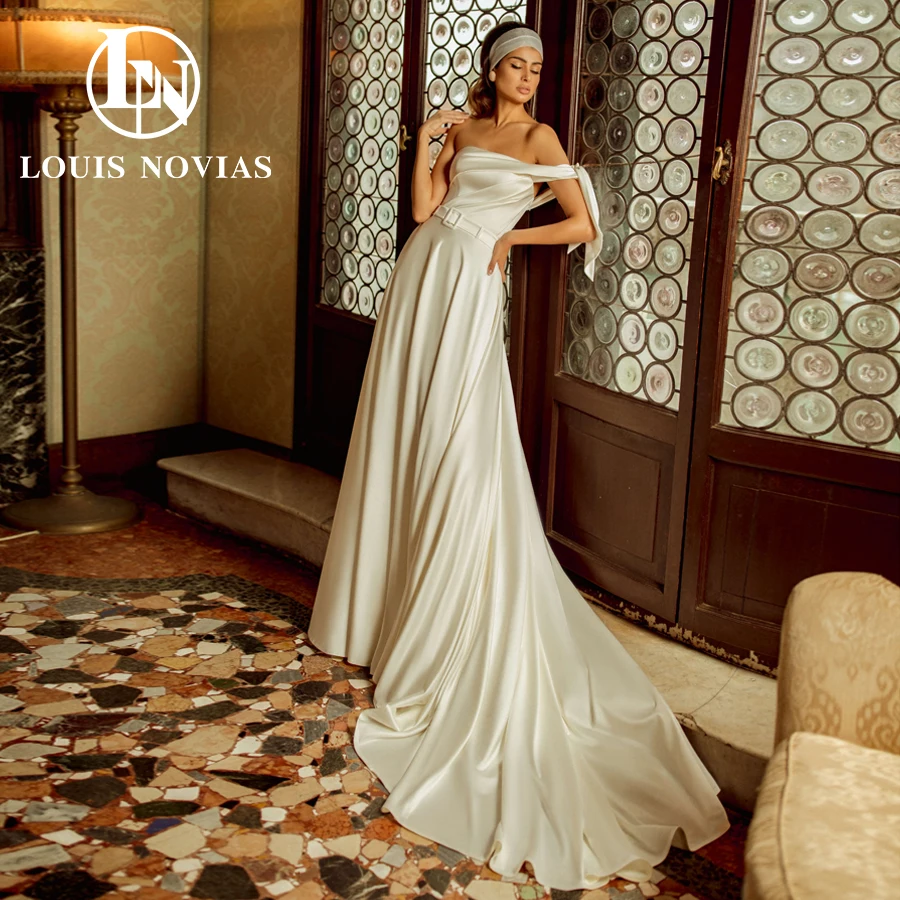 

LOUIS NOVIAS Mermaid Wedding Dresses Sexy Elegant Strapless Satin Bridal Gown Detachable Train Simple Bride Wedding Gown