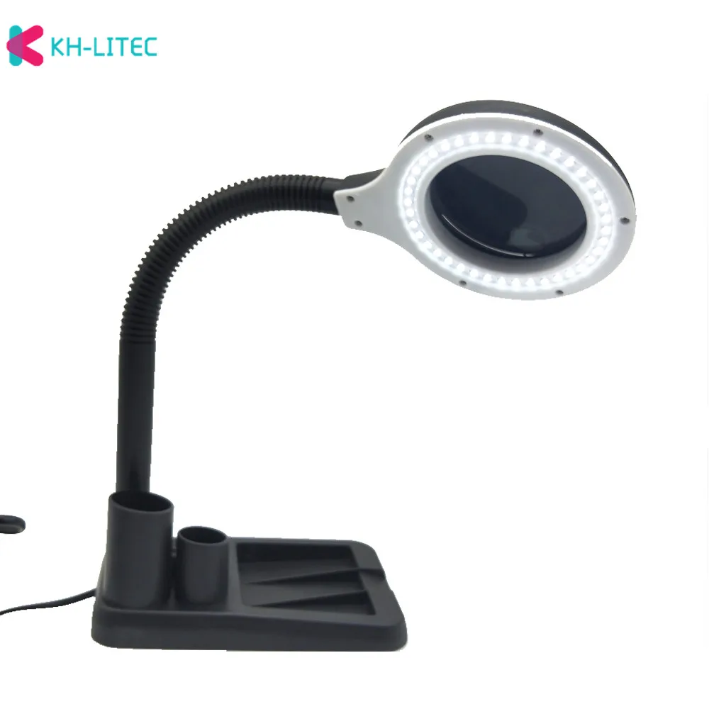 

EU Plug 220V Crafts Glass Lens LED Desk Magnifier Lamp Light 5X 10X Magnifying Desktop Loupe Repairing Tools with 40 LEDs Stand