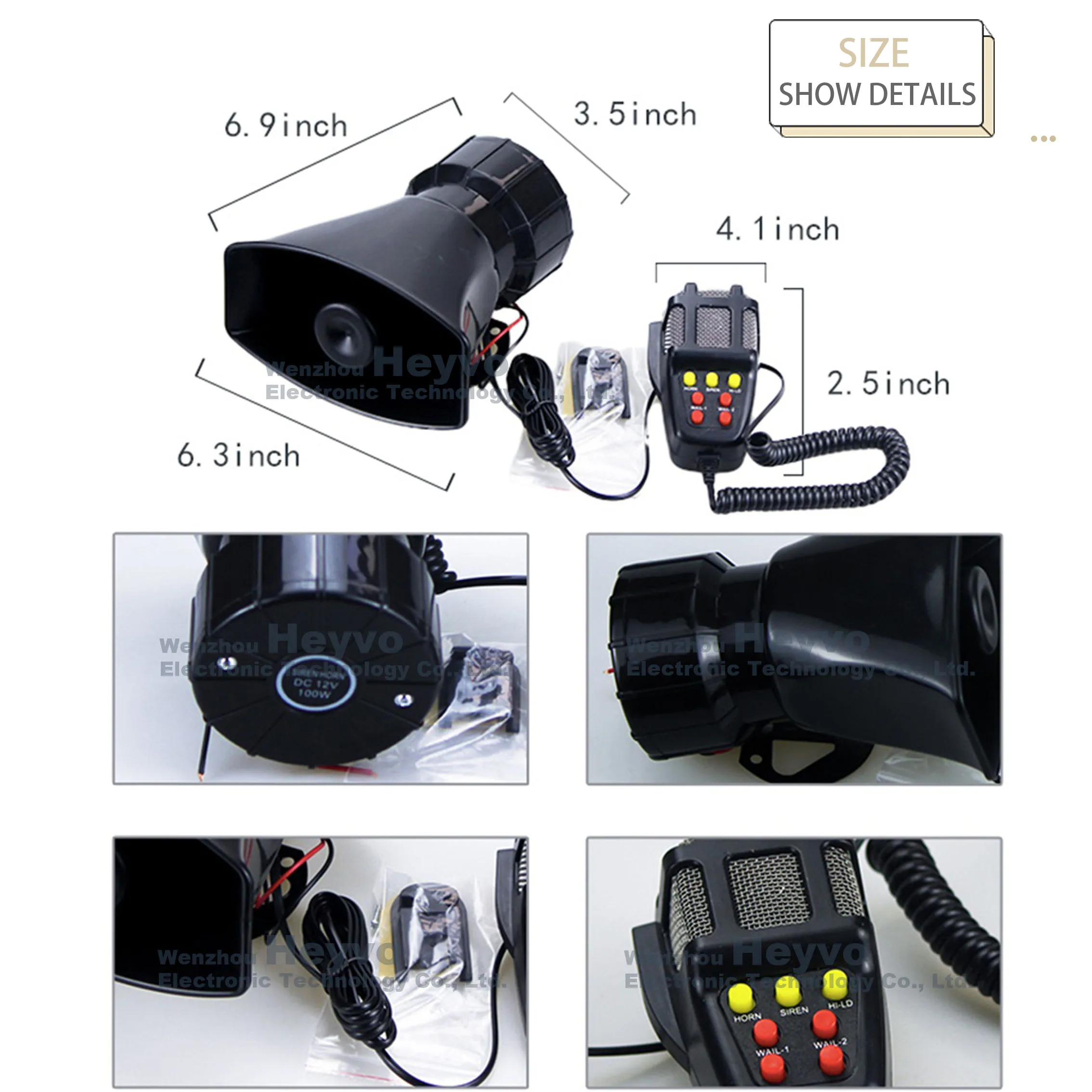 Sirene polo de emergência, chifre de carro, 12v, som alto de alerta, sistema de microfone pa, amplificador de caixa de som, megafone