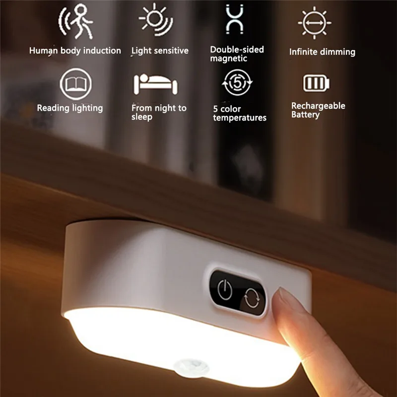 Customizable Dimmable LED Night Light 5 Brightness Motion Sensor Wardrobe Closet Cabinet Light Bedside Reading Lamp