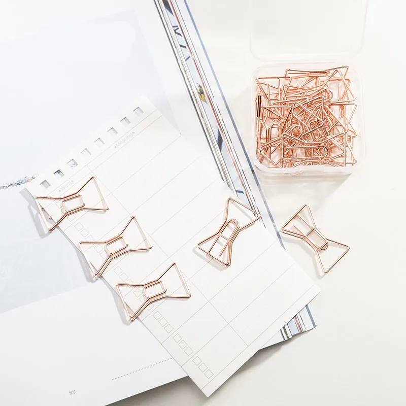 20pcs/set bowknotBookmark Metal Paper Clip Rose Gold Colorfur Book Note Decoration Binder Clip Stationery School Office H0454