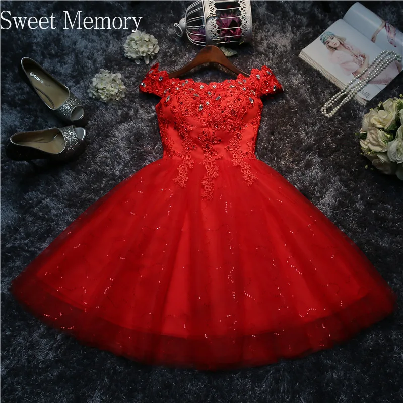 Customized Short Wedding Dresses Red White Lace Up Vestidos Sweet Memory Bride Guest Party Dress Prom Vestido Graduation Robe