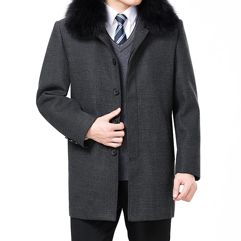

Casual Plaid & Blends Middle-aged Men Woolen Coats Plus Size Men's Clothing 3XL 4XL Winter Male Wool Jacket