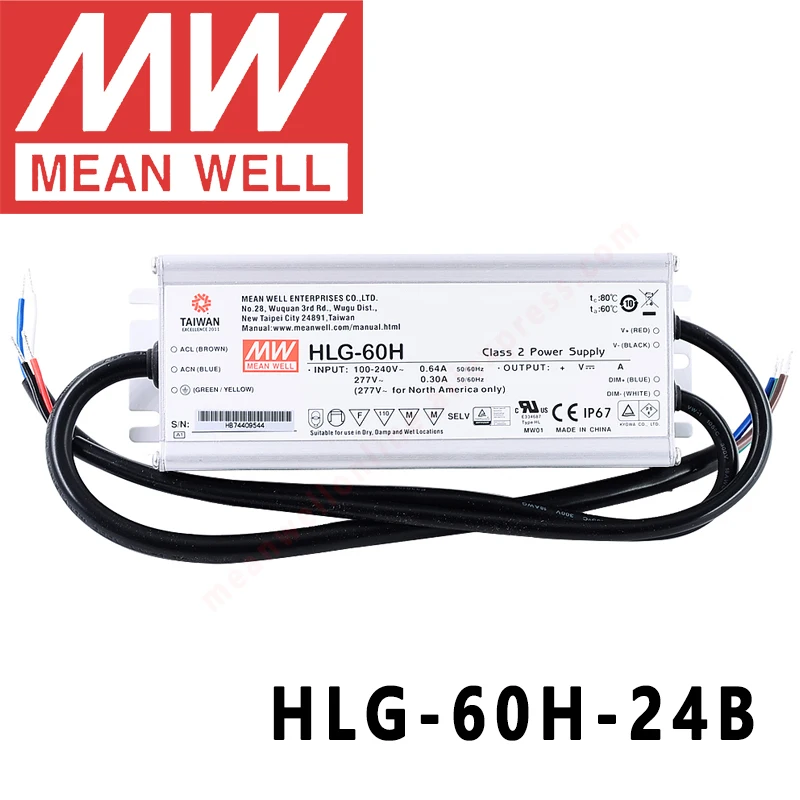 Original Mean Well HLG-60H-24B for Street/high-bay/greenhouse/parking meanwell 60W Constant Voltage Constant Current LED Driver