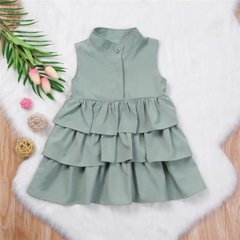 Summer Cute Black Green Ball Gown Girls Dresses Kid Girl Party Dress Sleeveless O Neck Cake Ruffled Tutu Bubble Dress 2-6 Years