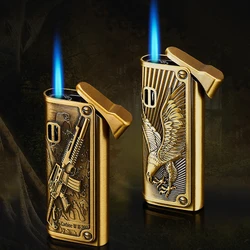 Emboss Eagle Gun Torch Lighter Waterproof Refillable Gas Lighters Unique Leather Cool Flame Cigarette Encendedores Dropshipping