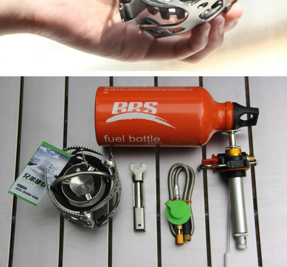 BRS-8 Outdoor Portable Oil/Gas Multi-Use Camping Stoves With One Fuel Bottle Hiking Foldable Cookware Picnic Cooking Burners Set