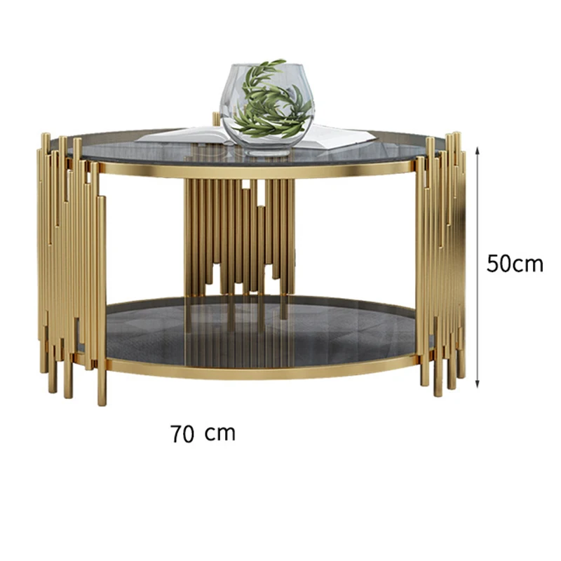 Luxury Round Coffee Table for Living Room Center Table Double Layer Table Top Marble Tempered Glass Optional