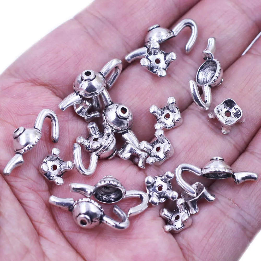 10 Sets End Beads Cap Tea Teapot Silver Tone For Bracelets Jewelry DIY Findings 21mm Fit 10mm Beads