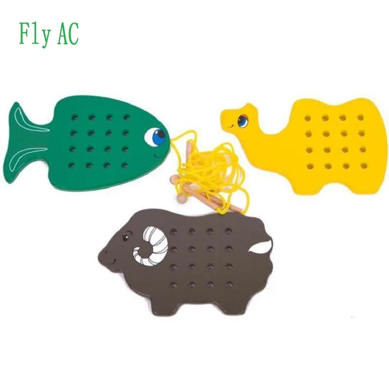 Fly AC Toy - Wooden Lacing Camel fish sheep Threading Toys Montessori Early Learning Fine Motor Skills Educational G