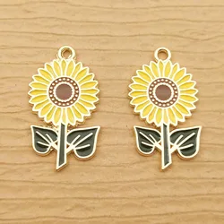 10pcs Enamel Sunflower Charm for Jewelry Making Necklace Pendant Bracelet Earring Charms Diy Accessories Zinc Alloy Gold Plated