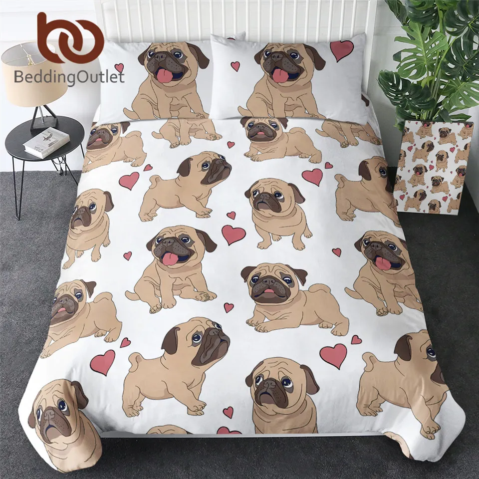 

BeddingOutlet Hippie Pug Bedding Set Animal Dog Bed Set for Kids Cartoon Cute Bulldog Duvet Cover 3D Print Bedclothes Queen