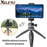 XILETU XS20 Mini Tabletop Tripod Desktop Phone Holder Stand with Clip and Ball Head for iPhone Cell Phone Smartphone DSLR Camera