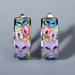Exquisite and Unique Women's White Handmade Enamel Cat Earrings Colorful Cat Creative Earrings Jewelry Women 925 Silver Earrings