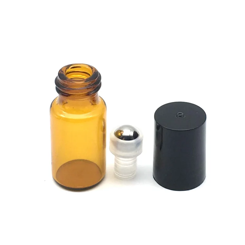 Botellas enrollables de color ámbar para aceites esenciales, botes rellenables para perfume, contenedores Desodorantes con tapa negra, 3ml, 30 Uds.