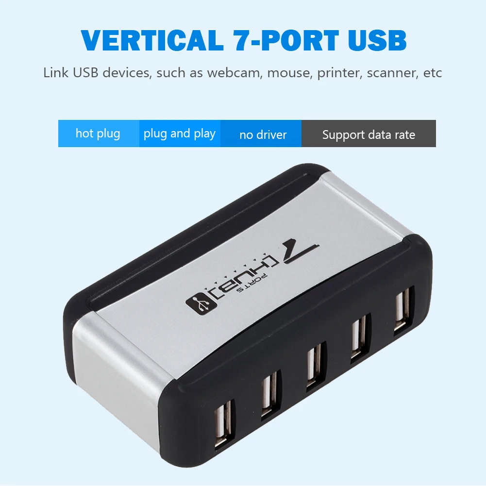 EU/US ปลั๊ก USB Hub 7พอร์ต USB 2.0 Splitter พร้อมอะแดปเตอร์480 Mbps USB 2.0 hub สำหรับ PC คอมพิวเตอร์อุปกรณ์เสริม