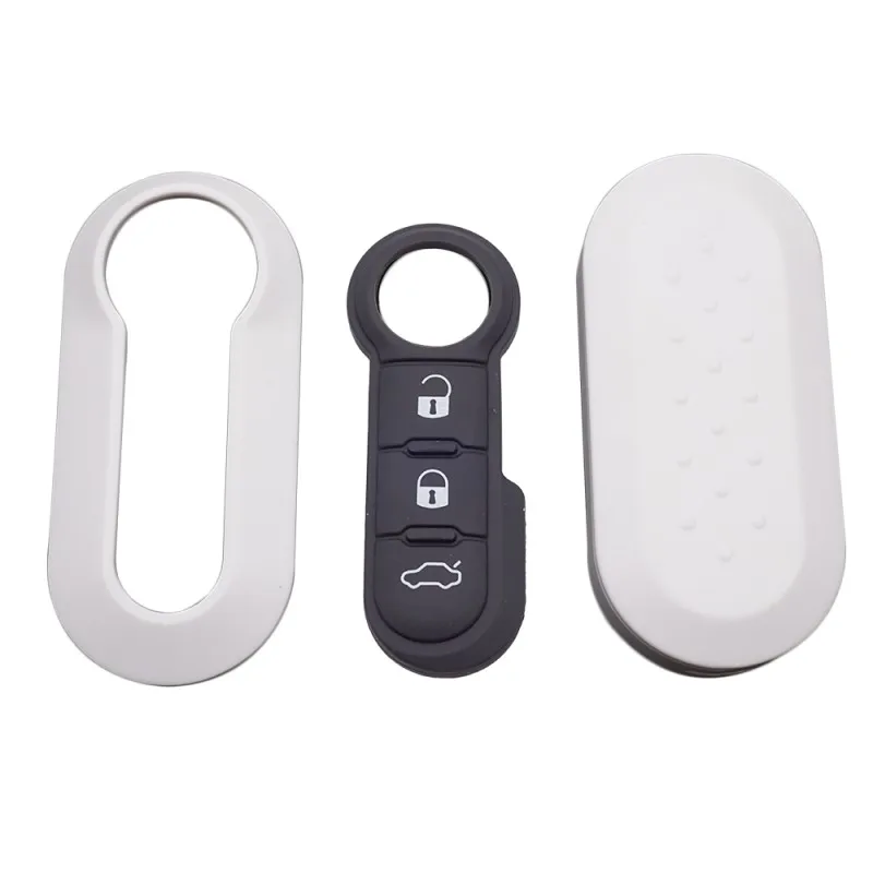 Cocolockey Remote Flip Key Shell Case Car Key Pad for Fiat 500 Panda Punto Bravo Replacement Key Case 3 Button Rubber Button Pad