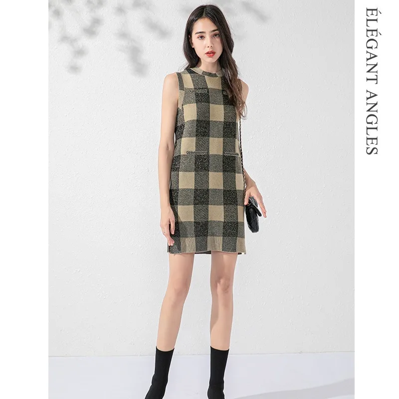 

European Station Vest Dress Round Neck Midi Graceful Sleeveless Hepburn Ins 2020 Autumn New Dress Winter Dress Sweater Dress