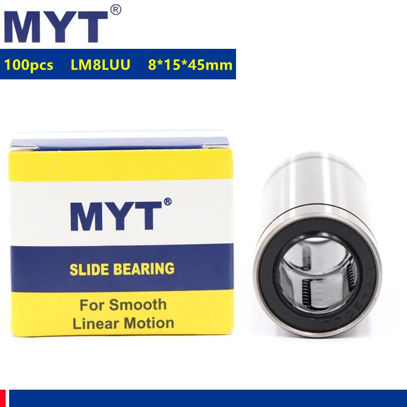 

100pcs MYT high precision LM8LUU 8x15x45mm Linear Bearing slider Bushing LM8L for 3D Printer 8mm linear rod shaft CNC Parts