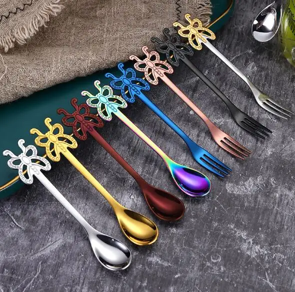 Creative hanging cup butterfly coffee spoon 304 stainless steel spoon gift spoon fork