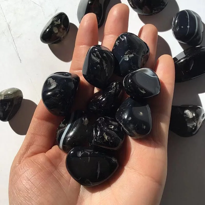 Natural gemstone black onyx agate tumble crystals healing stones for home decoration