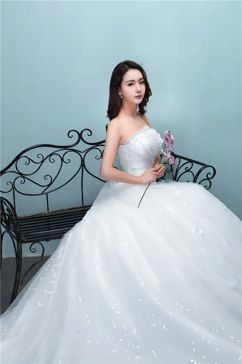 Customized New Luxury Beading Brush Train Lace Up Wedding Dress Sexy Strapless Applique Plus Size Bridal Gown Vestido De Noiva