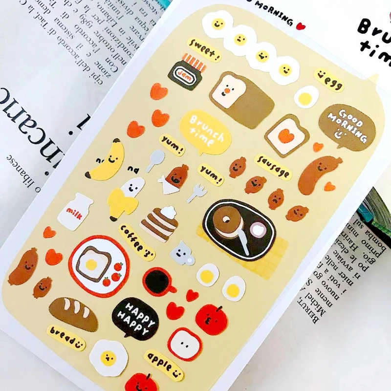 Brunch czas śliczne koreańskie naklejki akcesoria do scrapbookingu Journaling kolaż materiał wypiek chleba projekt telefon pamiętnik dekoracji