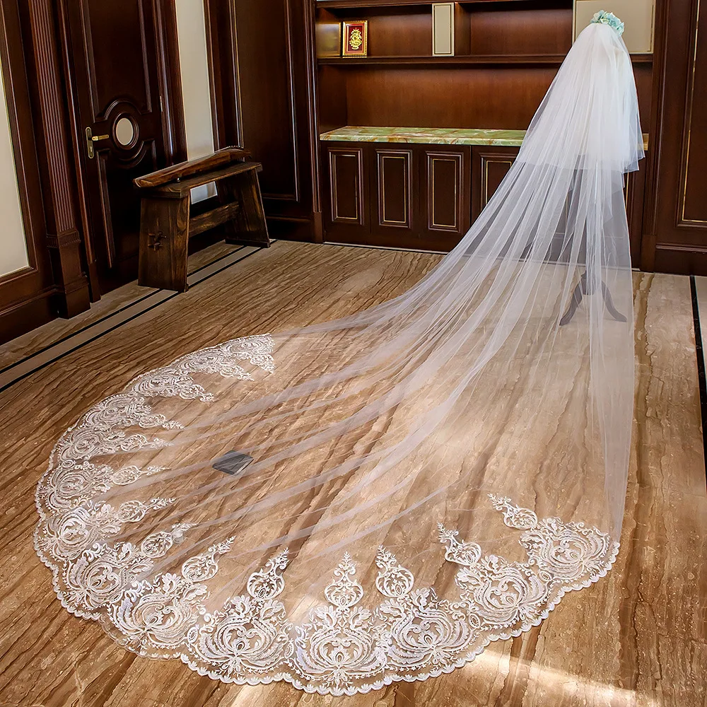 

New Arrival Two Layers Cathedral Wedding Veil Long Bridal Veils Boda voile mariee Welon Wedding accessories Welon katedralny