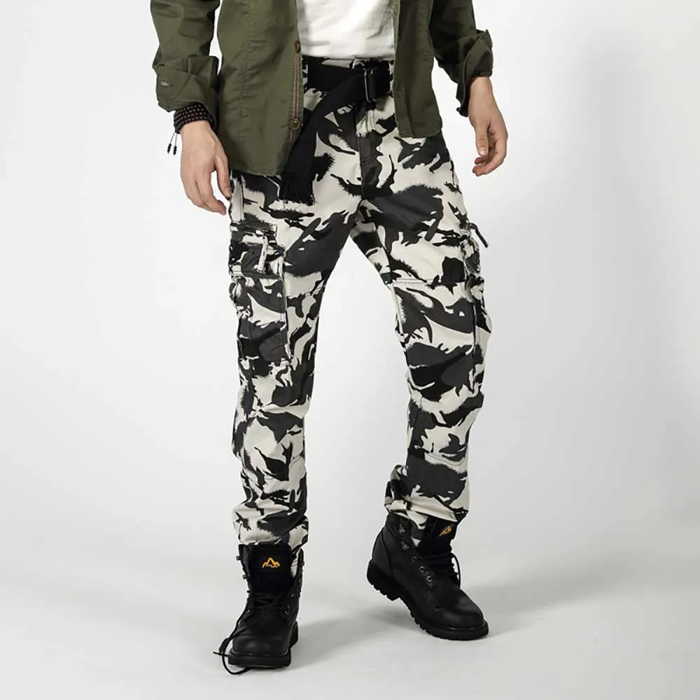 White Camouflage Cargo Pants Man Casual Loose Baggy Trousers Outdoor Style Cotton Pants Many Pockets Joggers Men Clothing