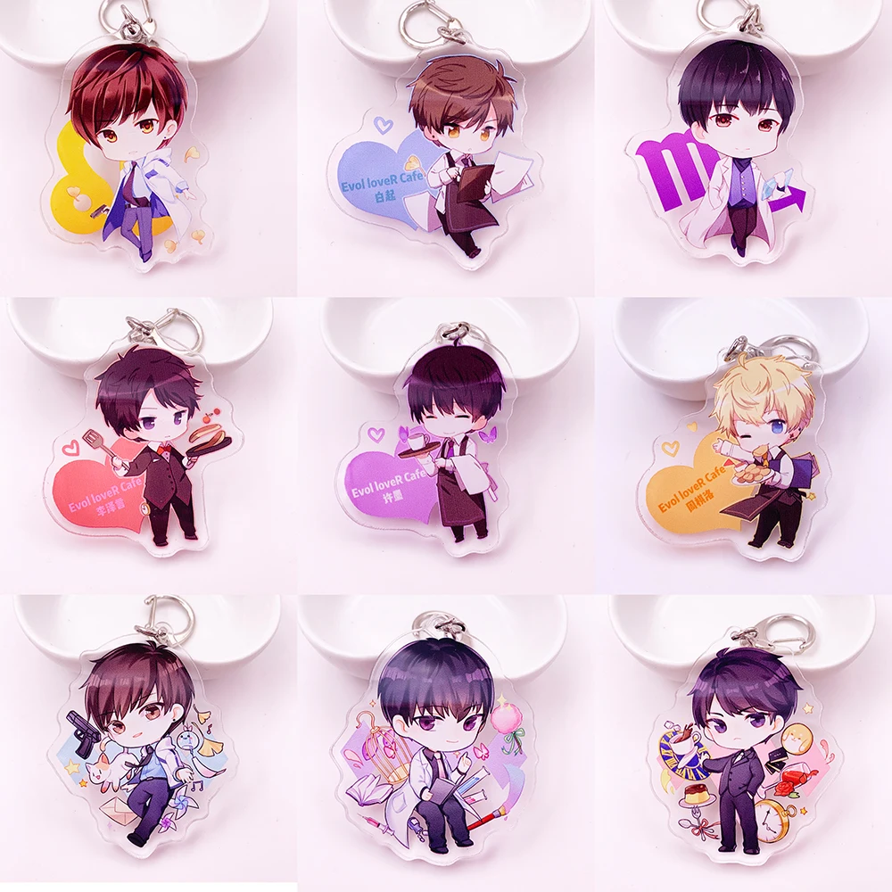 Game Love and Producer Acrylic Keychain Cute Double Sided Figure BaiQi XUMO Cartoon Keyrings Love Yourself Bag Charm Accessories