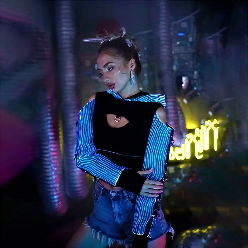Lumisonata LED Light Up Fiber Optic Unisex Steampunk Long Sleeve Top Jacket Cosplay Hollow Cosplay Prop