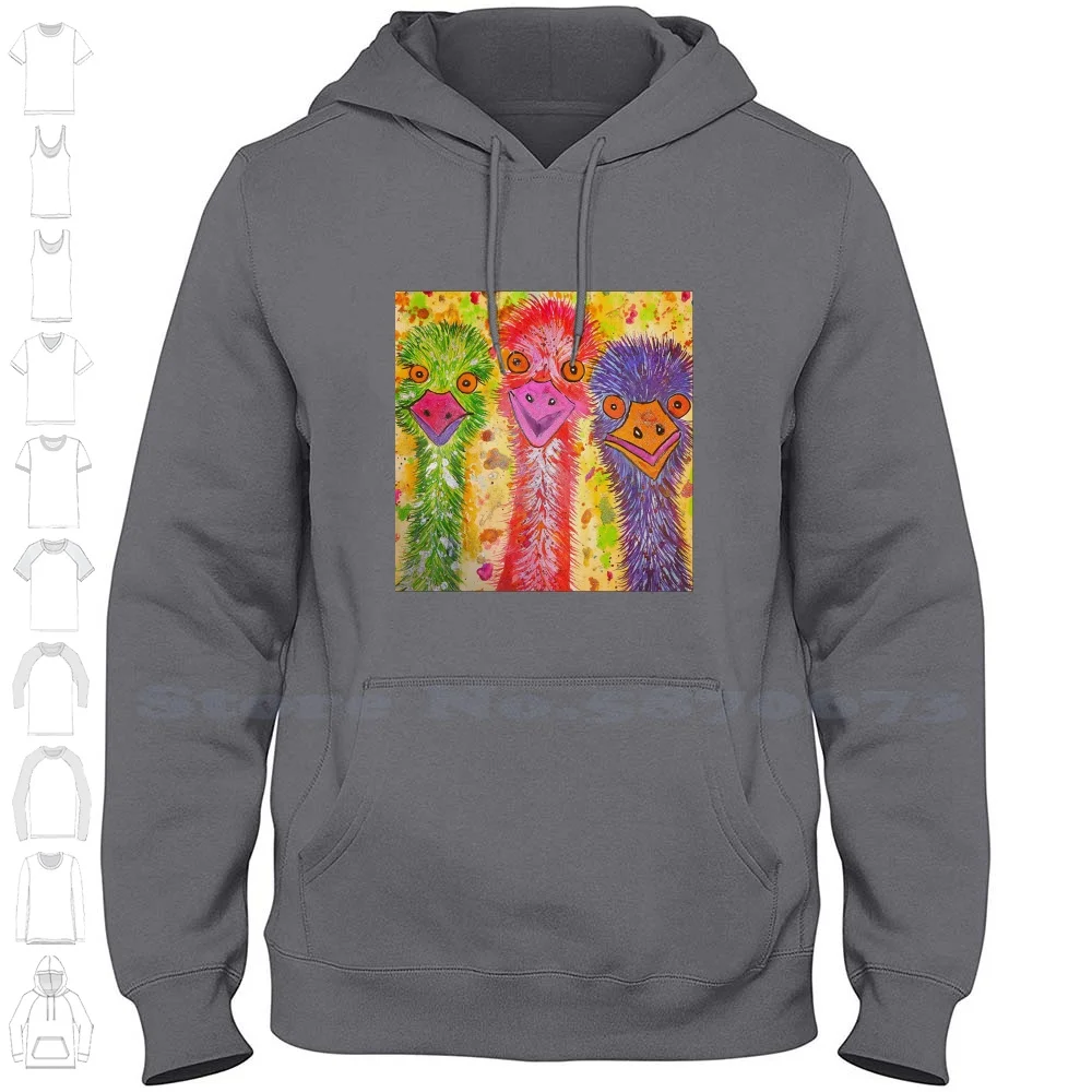 Three Colourful Emus Long Sleeve Hoodie Sweatshirt Emus Original Design Quirky Design Colourful Design Colorful Image Lovers