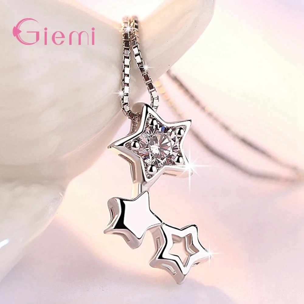 

925 Sterling Silver Pendant Necklace For Decoration Cute Style Star Shape Austrian Crystal Women Girls Party Anniversary