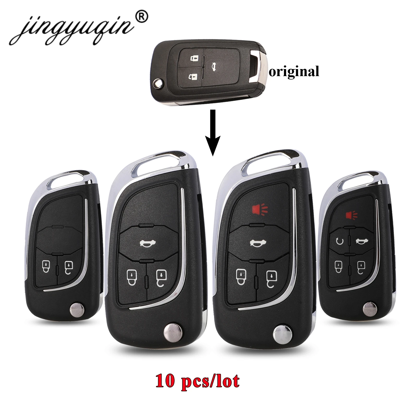 jingyuqin 10X Modified Flip Remote Key Case Shell For Chevrolet Cruze Lova Camaro Aveo Malibu Opel Vauxhall Insignia Astra Buick