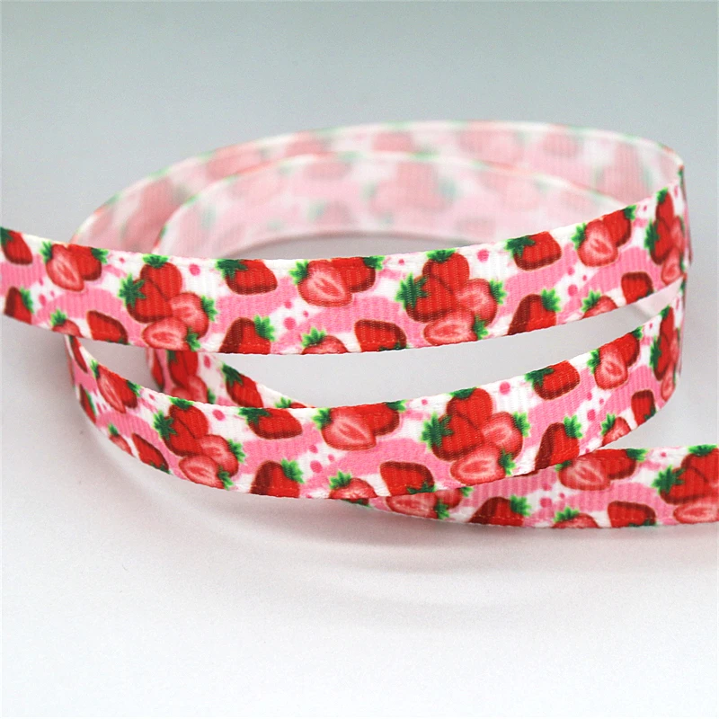 DHK 3/8\'\' 5yards Watermelon Strawberry Printed Grosgrain Ribbon Accessory Hairbow Headwear DIY Decoration 9mm C1969