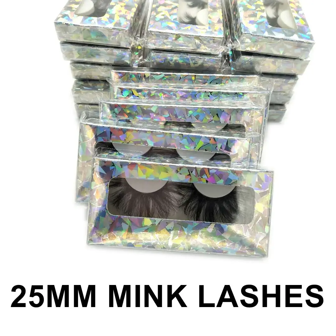 

25 mm mink eyelashes vendor supply long wispy thick fluffy full strip real mink lashes 25mm mink lashes with paper box